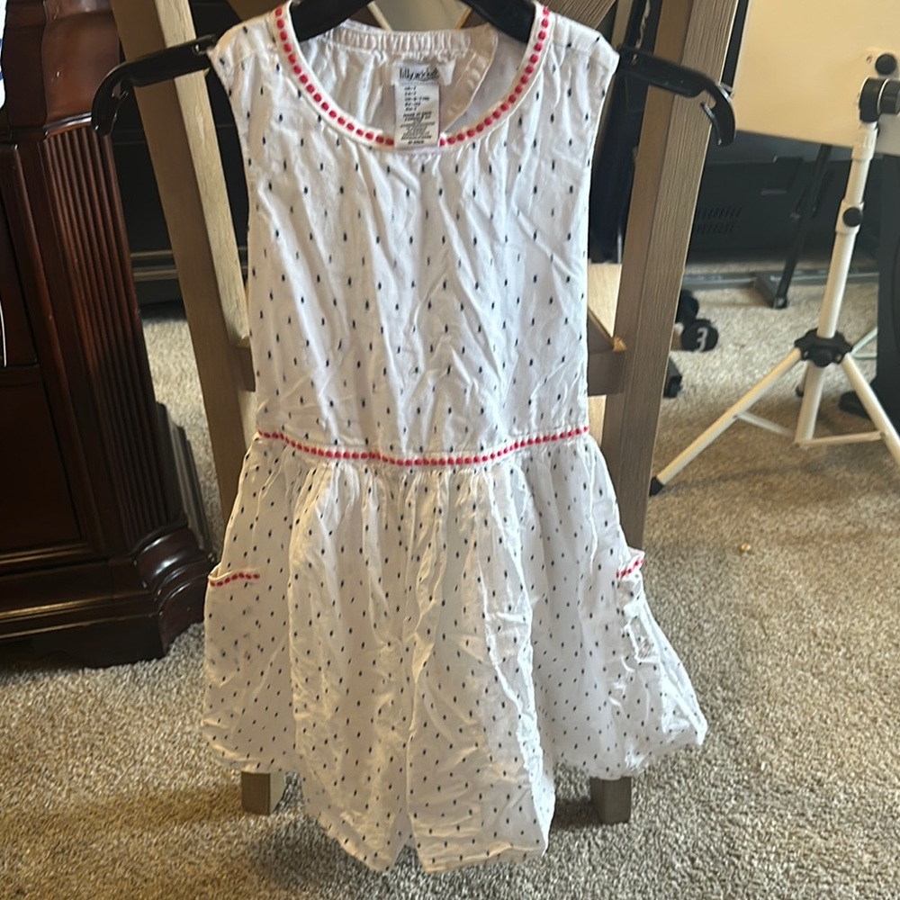 White and Pink Sleeveless Crew Neck Sundress